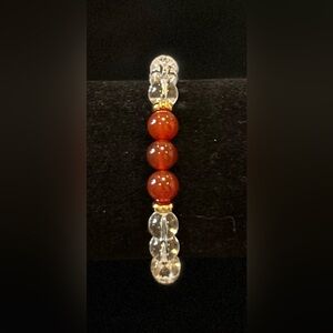 Elegant Red Carnelian and Rock Crystal Beaded Bracelet